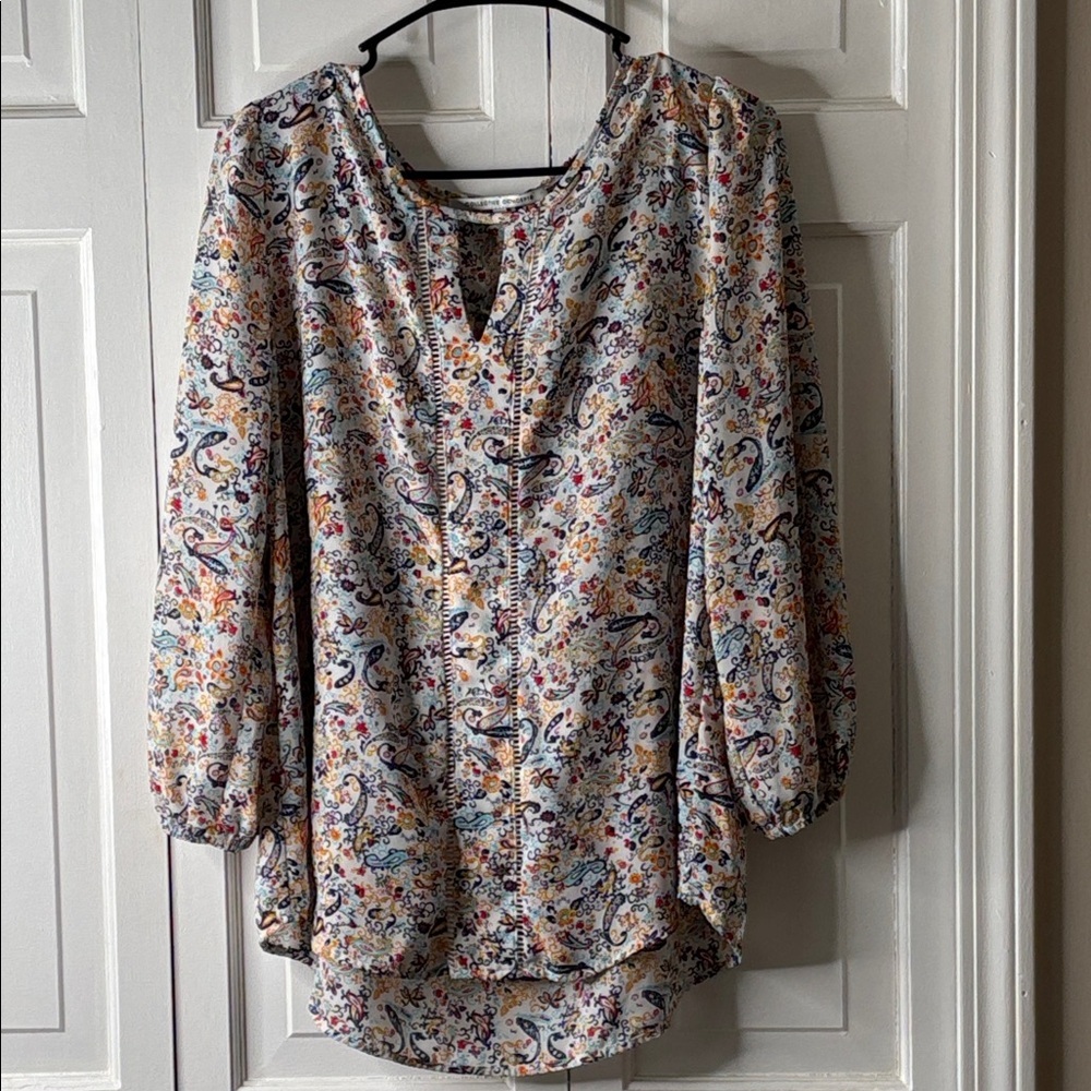 Collective Concepts Cream Paisley Floral Split-Neck Tunic sz-LG